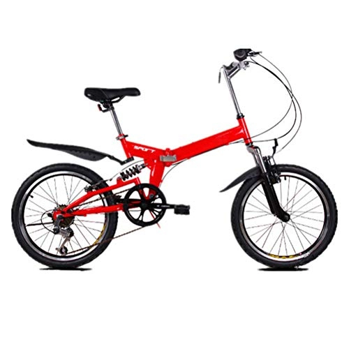 Folding Bike : 20 Inch Mountain Bike, Portable Folding Shock Absorption Bicycle, Outroad Mountain Bike Aluminum Alloy Body Frame, 6-Speed Gearshift Bicycle, Adult Mens MTB with Adjustable Seat, Red