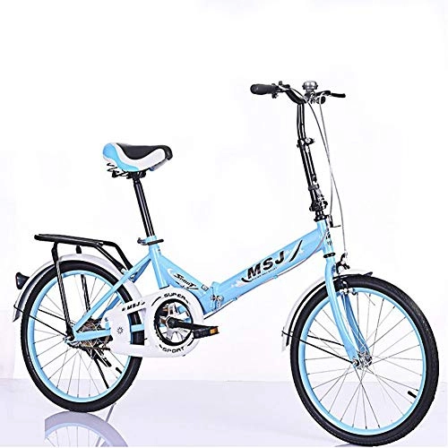 Folding Bike : 20-Inch Quick Folding Bicycle Portable Lightweight Kid Adult Men Women Urban Bike Spoke Wheel, Blue