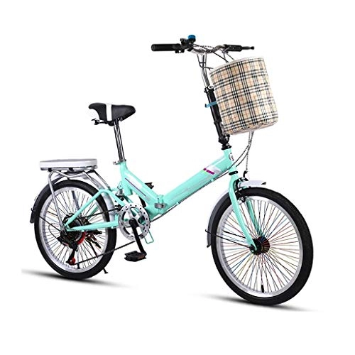 Folding Bike : 20-inch Rim Folding Bike, Light Cruiser Bike, Mountain Bike， Ladies Children Adult Adult Boys and Girls Folding Bikes with 68-hole Color Spokes ，Bike Basket，(multiple Colors) ( Color : Mint Green )