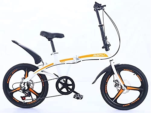Folding Bike : 20 Inch Variable Speed Double Disc Brake Folding Bicycle Adult Outdoor Riding Alloy One-Wheel Road Mountain Bike, White, 20Inch
