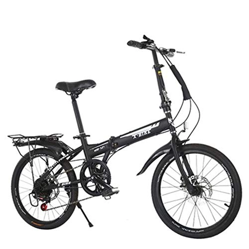 Folding Bike : 20 Inch Variable Speed Folding Bicycle Adult Male and Female Student Bicycle-Black