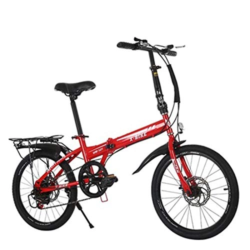 Folding Bike : 20 Inch Variable Speed Folding Bicycle Adult Male and Female Student Bicycle-red