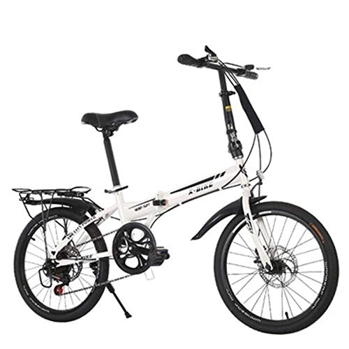 Folding Bike : 20 Inch Variable Speed Folding Bicycle Adult Male and Female Student Bicycle-White