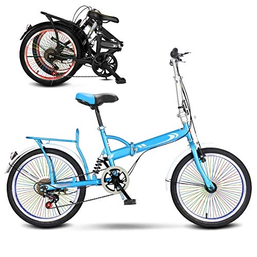 Folding Bike : 20 Inches Adult Foldable City Commuter Bicycles, Lightweight MTB Bike, 6 Speed Folding Bicycle, Mens Womens Mountain Bike WM-LIHGT / Blue