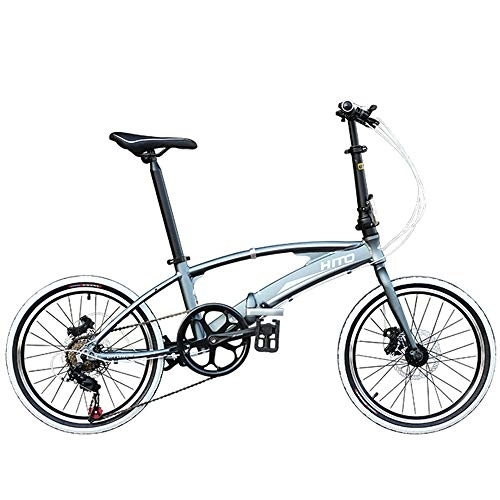 Folding Bike : 20 Inches Double Tube Foldable Bicycle Ultra-light And Portable Disc Brake Seven-speed Positioning Gear Men And Women Adult Road Cycling Titanium Gray White Red