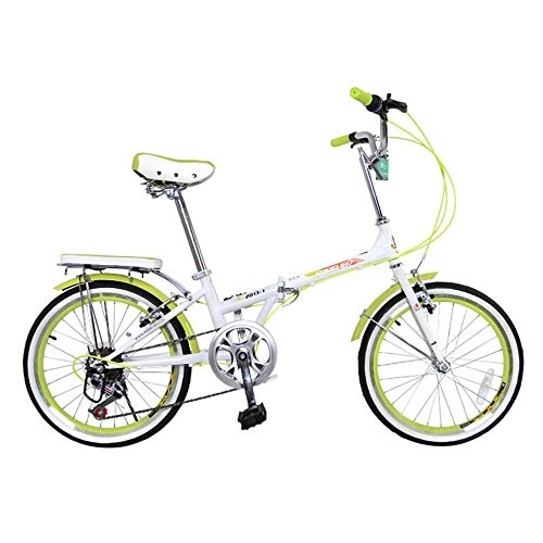 Folding Bike : 20 Inches Foldable Bicycle 7 Variable Speed 10 Seconds Folding High Carbon Steel Frame Front And Rear V Brakes Thickened Spring Saddle Men's And Women's Student Bicycles City Commuter Car Green