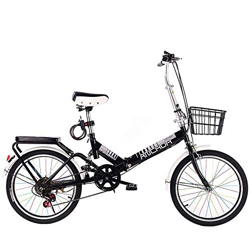 Folding Bike : 20 Inches Folding City Bicycle Unisex Adult Suitable for Height 120-180 cm Foldable Bike Variable Speed Folding Bike, Black, Colorwheel