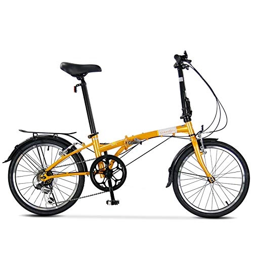 Folding Bike : 20 Inches Folding City Bicycle Unisex Shock Absorption Suitable for Height 150-180 cm Foldable Bike Variable Speed Adult Folding Bike, Yellow