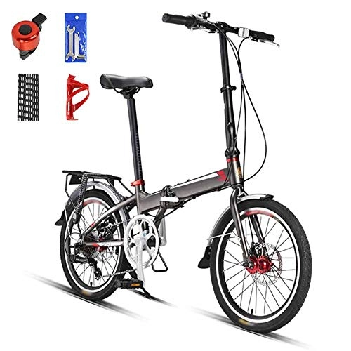 Folding Bike : 20 Inches Lightweight Folding MTB Bike, Foldable City Commuter Bicycles, 7 Speed Mens Womens Mountain Bike, Double Disc Brake WM-LIHGT / Grey