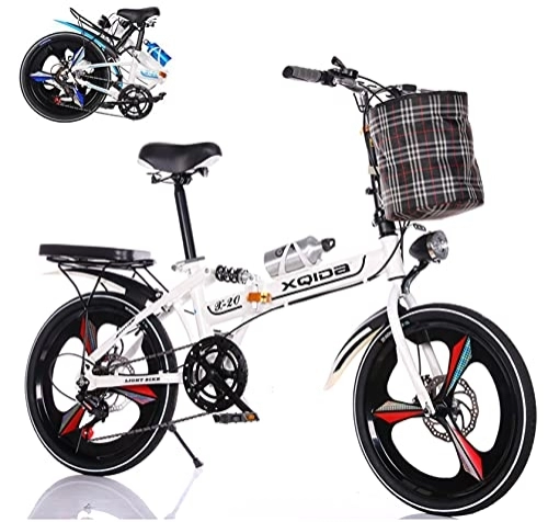 Folding Bike : 20-inUnisex 6Speed Folding Bike, folding bikes for adults fast folding system Before and after Double shock absorption urban road bike with lights and basket / white / Shipment from German warehouse