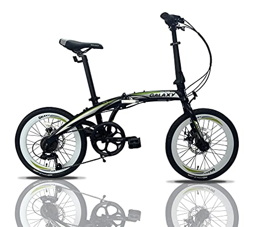Folding Bike : 20" Lightweight Alloy Folding City Bike 20inch Bicycle 7 Speed Gears & Dual Disc Brakes Cycle (BLACK)
