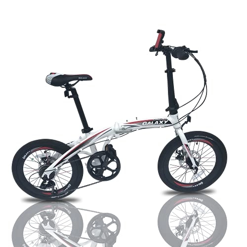 Folding Bike : 20" Lightweight Alloy Folding City Bike 20inch Bicycle 7 Speed Gears & Dual Disc Brakes Cycle (WHITE)