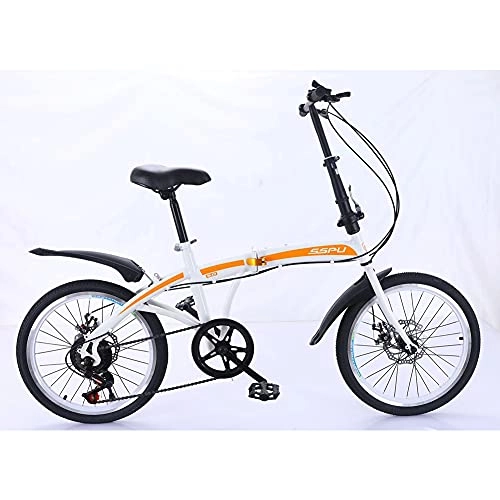 Folding Bike : 20" Lightweight Alloy Folding City Bike Bicycle, Comfortable Mobile Portable Compact Lightweight Great Suspension Folding Bike for Men Women - Students and Urban Commuters Bicycle / White+o