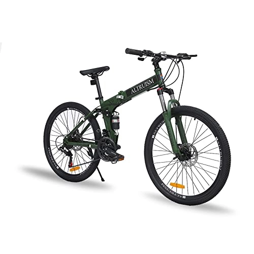 Folding Bike : 2022 New ALTRUISM X9- Mountain Bike 26Inch For Men Dual Disc Brake Shock Absorption MTB Bicycle 21-Speed Folding Mountain Bike Unisex Upgraded Ver. (Army Green)