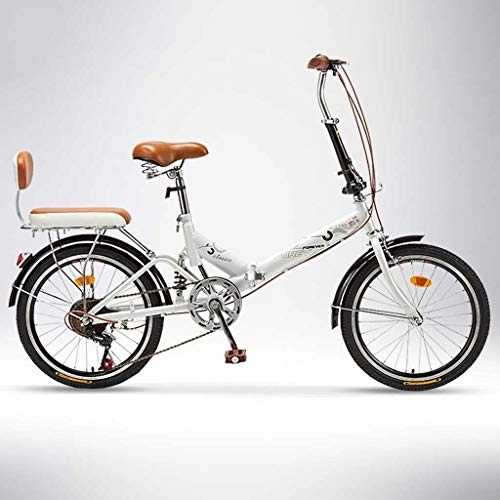 Folding Bike : 20in 6 Speed ​​City Folding Bike for Women Mini Compact Bikes Bicycle Urban Commuter With Back Rack White