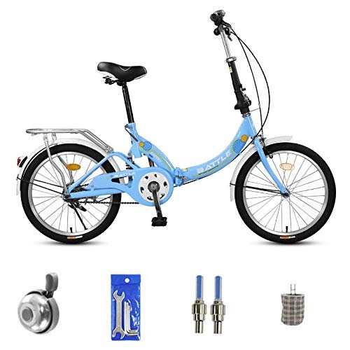 Folding Bike : 20in Foldable Bike Unisex Portable Folding City Bicycle Damping Mini Variable Speed Student Folding Bike, Blue