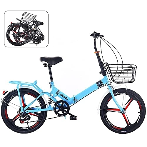 Folding Bike : 20in Folding Bike for Adult Men and Women Teens, Foldable Bicycle Front and Rear Double Shock Absorption 6 Variable Speed Double Disc Brake Handle Seat Height Adjustable