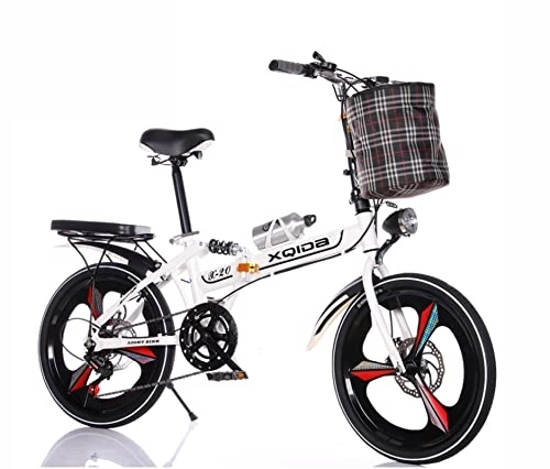Folding Bike : 20in Folding Bikes for Adult, 6-Speed Drivetrain, Light Weight Aluminum Frame Foldable Compact Bicycle Double shock absorption front and rear, stable riding, Anti-Skid and Wear-Resistant Tire / White
