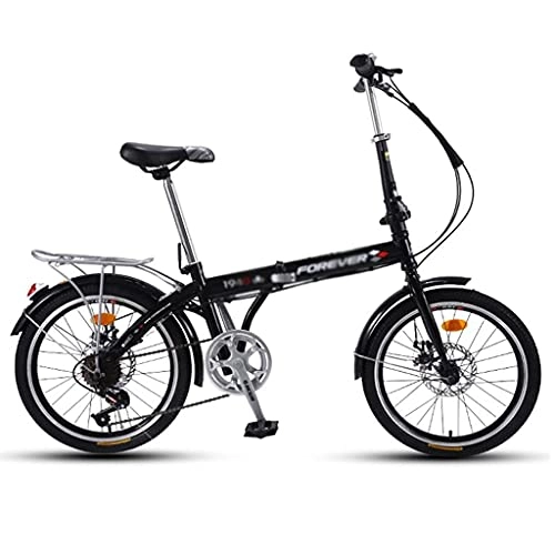 Folding Bike : 20in Folding Bikes for Adults and Teens, 7 Speed City Folding Compact Bike Bicycle with Comfort Saddle Urban Commuter Gift for Women and Men(Color:Black)