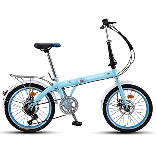 Folding Bike : 20in Folding Bikes for Adults and Teens, 7 Speed City Folding Compact Bike Bicycle with Comfort Saddle Urban Commuter Gift for Women and Men(Color:Blue)
