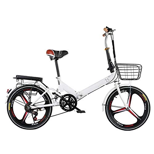 Folding Bike : 20in Folding City Bicycle Unisex Adult Go to Work Suitable for Height 120-180 cm Foldable Bike Portable Variable Speed Folding Bike, white