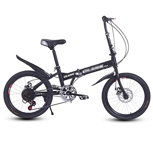Folding Bike : 20Inch Folding Bike for Adult Men And Women Teens, Mini Lightweight Foldable Bicycle for Student Office Worker Urban, High Carbon Steel Frame, Dual Disc Brake, Black