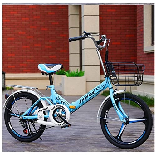Folding Bike : 20inch Portable Foldable Bicycle, 6-Speed Suspension Soft Tail Bike for Boys and Girls, Adult Folding City Road Bicycle (Bue)