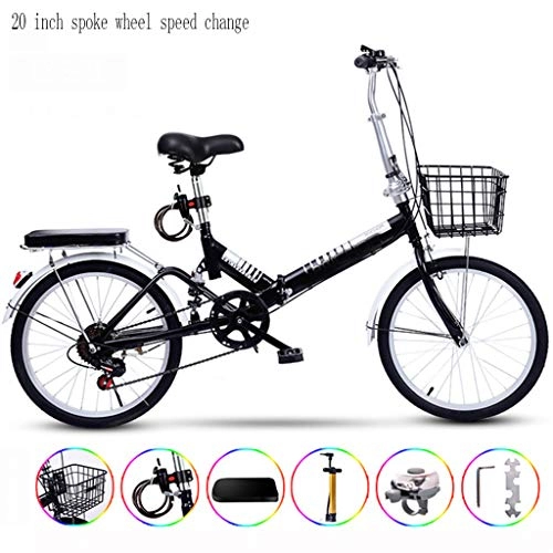 Folding Bike : 20Inch Spokeweel Speed Change Ultralight Portable Folding Bike for Adults with Self Installation, Black