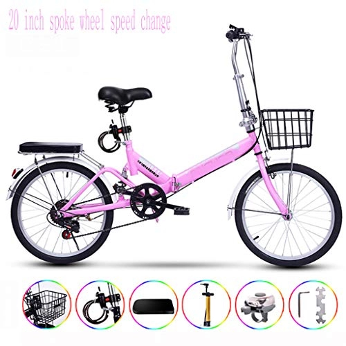 Folding Bike : 20Inch Spokeweel Speed Change Ultralight Portable Folding Bike for Adults with Self Installation, Pink