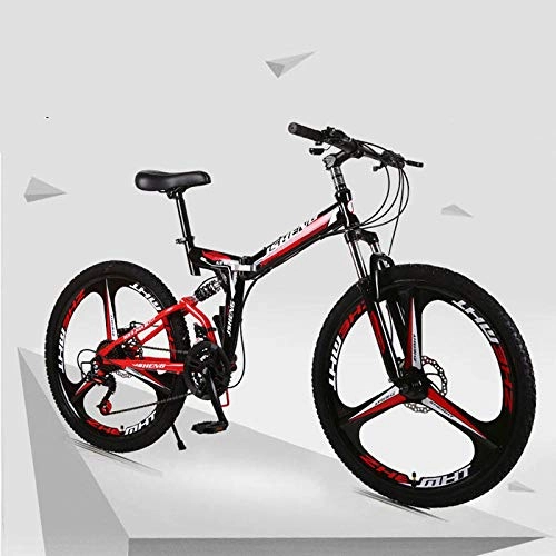 Folding Bike : 21 / 24 / 27 Speede Bicycle 26 inch Double Shock Absorption Fast Folding One Wheel Ultralight Road Bikes-21 Speed Black red_(155-185cm)