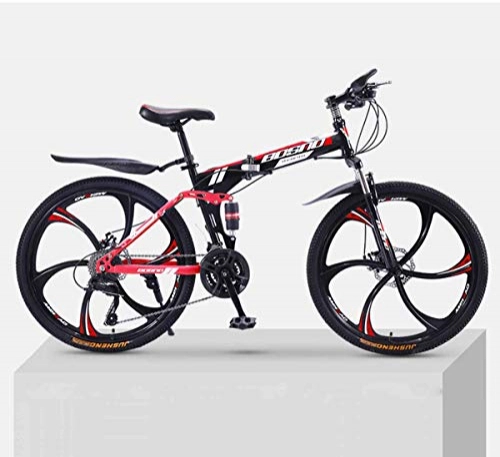 Folding Bike : 21 Speed (24 Speed, 27 Speed, 30 Speed) Double Shock Absorption Before And After Road Bicycles for Men And Women 24 Inches, Red, 24speed