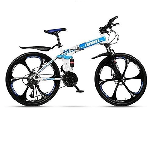 Folding Bike : 21 Speed Bike All-Terrain Mountain Bike 26 Inch Lightweight Small Portable Bicycle Adult Student Riding Feels Relaxed and Comfortable-White blue_26 inches