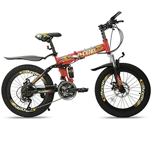 Folding Bike : 21-speed Children's Bicycle Variable Speed Folding Mountain Bike 20-inch Unisex Bicycle Double Disc Brake Double Damping Mountain Bike Suitable For 140-160cm