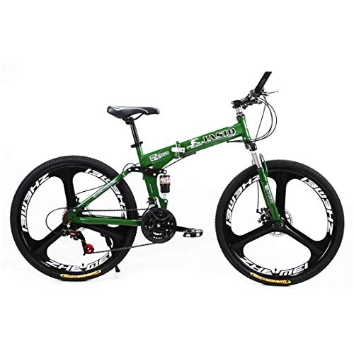 Folding Bike : 21 Speed Folding Bicycle Men Or Women Mountain Bike 24 Inch Dual Disc Brake Bike, Green2, 27speeds