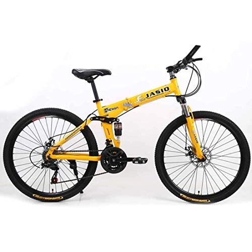 Folding Bike : 21 Speed Folding Bicycle Men Or Women Mountain Bike 24 Inch Dual Disc Brake Bike, Yellow, 27speeds