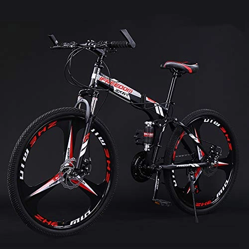 Folding Bike : 21 Speed Folding Mountain Bike, High Carbon Steel Dual Disc Brakes Foldable Bicycle Road Bike Sport Bike For Men And Women