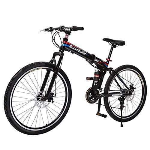 Folding Bike : 21-Speed Mountain Bike Bicycle, High Carbon Steel Folding Outroad Bicycles, Full Suspension Mountain Bike, Dual Disc Brakes, for Outdoor Adventures, 21 Speed