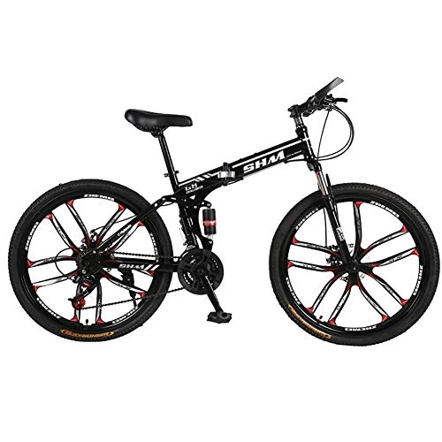 Folding Bike : 21-Speed Shimano BMX Foldable Adult Bike, 26-Inch Mountain Bike, Front And Rear Disc Brakes, Boys And Girls, Black