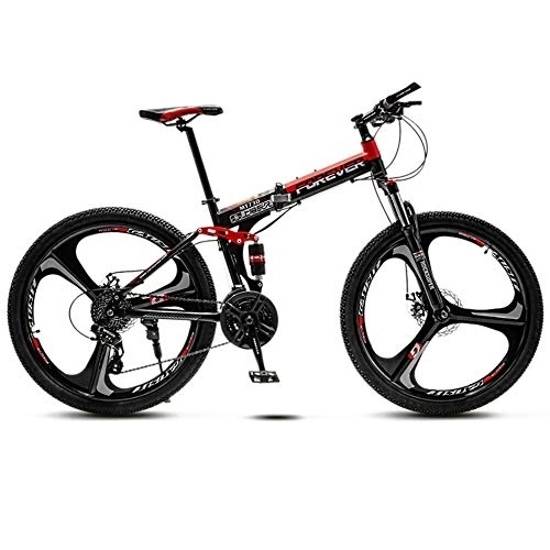 Folding Bike : 21 Variable Speed Adult Off-Road Mountain Bike Men And Women Bicycle Folding Variable Speed Double Shock Absorber Student Racing, Black And Red, 24