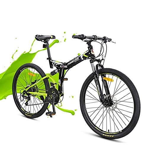 Folding Bike : 24" 24 Speed Lightweight Alloy Folding City Bike Bicycle, Comfortable Mobile Portable Compact Lightweight Great Suspension Folding Bike for Men Women - Students and Urban Commuters / Green