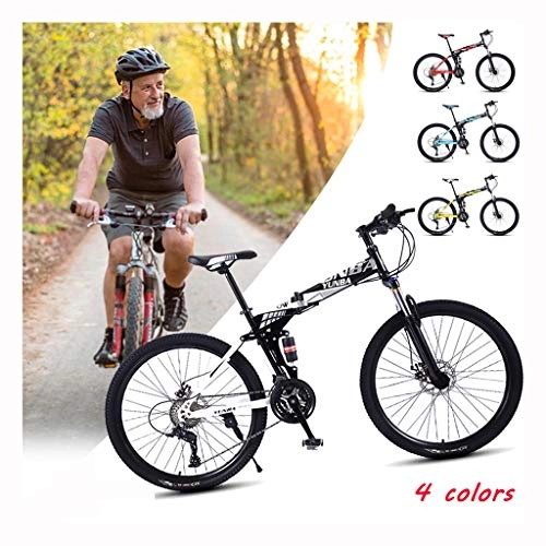 Folding Bike : 24 / 26 Inch Adult Mountain Bike, 21 / 24 / 27-speed Bicycle Aluminum Alloy Big Wheels Mountain Brake, Outdoor Trail Bike Folding Outroad Bicycles Lightweight Aluminum Frame ( Color : White , Size : 24in )