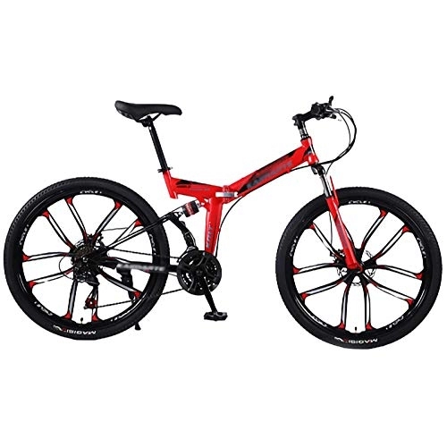 Folding Bike : 24. 26 Inch Folding Bike, Adult Mountain Bike with 10 Spoke Wheels and 21 * 24 * 27 Speed 51-7#Siamese finger shifting handle Full Suspension Anti-Slip Bicycle for Women, Men, Student B, 26in27Speed