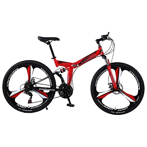 Folding Bike : 24 * 26 Inch Folding Mountain Bike, 21 * 24 * 27 Speed Adult Men and Women Teens MTB Foldable Bicycle 51-8# Siamese finger dial for Student Office Worker with Mechanical disc brake A, 26in27Speed