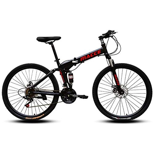 Folding Bike : 24 / 26 Inch Folding Mountain Bike, 21 / 24 / 27 Speed Double Shock High Carbon Steel Folding Outroad Bicycles Double Disc Brake Lightweight MTB Bicycle for Adults Women Men B, 24 inch 21 speed
