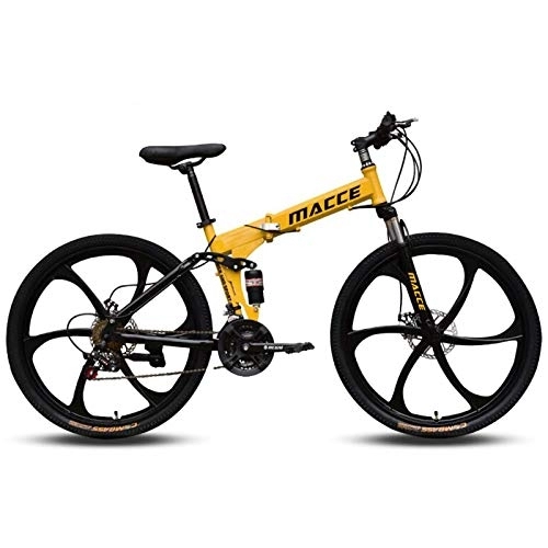 Folding Bike : 24 / 26 Inch Folding Mountain Bike, 21 / 24 / 27 Speed Double Shock High Carbon Steel Folding Outroad Bicycles Double Disc Brake Lightweight MTB Bicycle for Adults Women Men T, 26 inch 27 speed