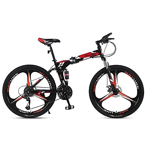 Folding Bike : 24 / 26 Inch Folding Mountain Bike 3 Wheels Off-Road Racing Variable Speed 21 / 24 / 27 Speed Equipped With Dual Shock Dual Disc Brake