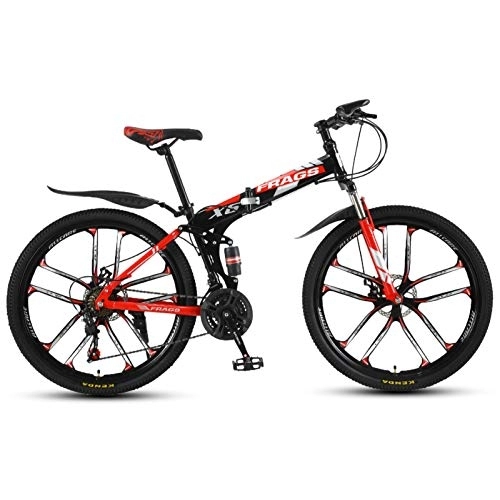 Folding Bike : 24 / 26 Inch Folding Mountain Bike, Adults Men and Women Steel frame (folding) MTB Bicycle 51-8 Siamese finger dial 21 / 24 / 27 Speed with Mechanical disc brake D, 26 inch 24 speed