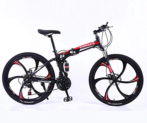 Folding Bike : 24 / 26 Inch Folding Mountain Bike Bicycle For Men And Women, High Carbon Steel Frame, Steel Disc Brake (Color : Black-A, Size : 26 inch 21 speed)