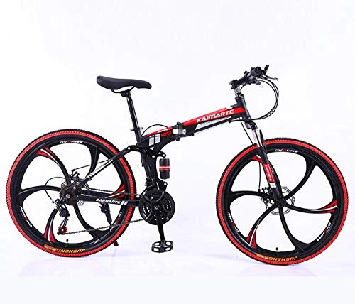 Folding Bike : 24 / 26 Inch Folding Mountain Bike Bicycle For Men And Women, High Carbon Steel Frame, Steel Disc Brake (Color : Black-B, Size : 24 inch 24 speed)