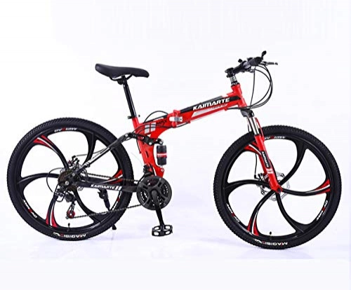 Folding Bike : 24 / 26 Inch Folding Mountain Bike Bicycle For Men And Women, High Carbon Steel Frame, Steel Disc Brake (Color : Red-B, Size : 26 inch 27 speed)